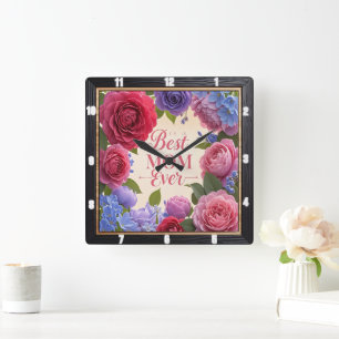 Reloj Cuadrado Mejor Mamá Siempre Floral