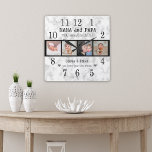 Reloj Cuadrado Mejor Nana Y Nietos De Papa 4 Mármol Fotográfico<br><div class="desc">Reloj elegante de mármol personalizado con 4 fotos de nietos y nombres para la mejor nana y papa de la historia. El reloj de fotos personalizado lo convierte en un regalo perfecto para todas las ocasiones.</div>