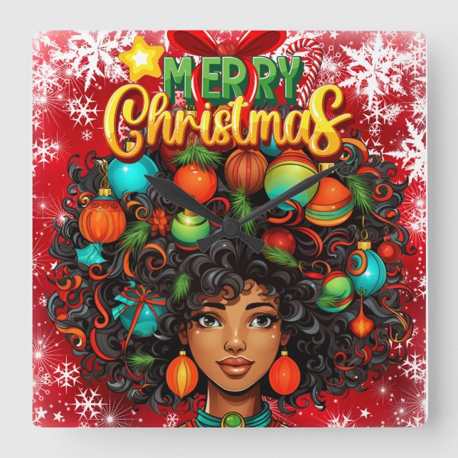 Reloj Cuadrado Melanin Navidad a la reina natural africana (Anverso)