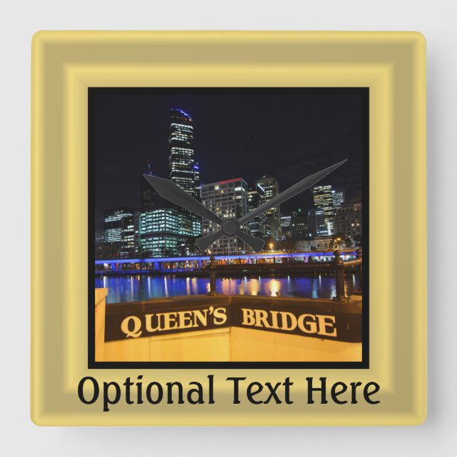 Reloj Cuadrado Melbourne Australia CBD Lights over Queen's Bridge (Anverso)