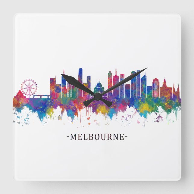 Reloj Cuadrado Melbourne Australia Skyline (Anverso)