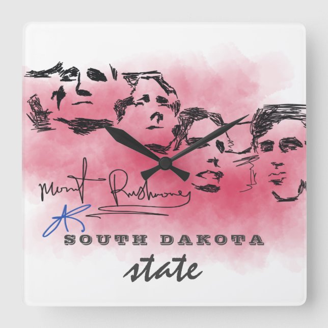 Reloj Cuadrado Memorial nacional Rushmore dibujando DAKOTA DEL SU (Anverso)