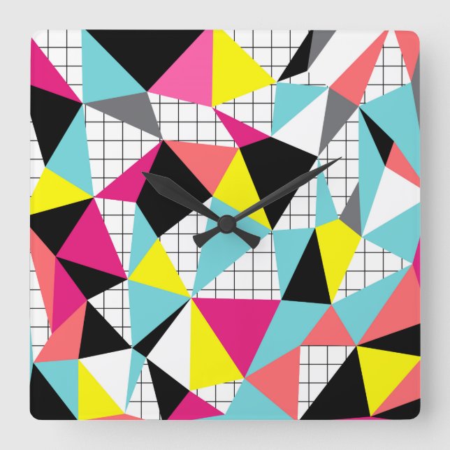 Reloj Cuadrado Memphis, formas geométricas (Anverso)