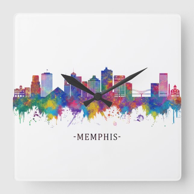 Reloj Cuadrado Memphis Tennessee Skyline (Anverso)