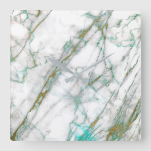 Reloj Cuadrado Menta gris blanca de mármol de Carrara del grafit