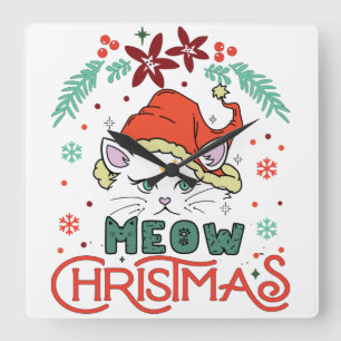 Reloj Cuadrado Meow Navidades, Feliz Navidad