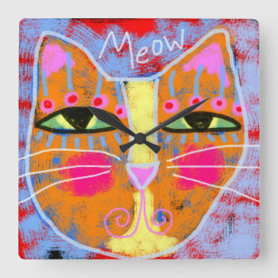 Reloj Cuadrado Meow Resumen del arte del gato