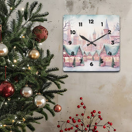 Reloj Cuadrado Mercado de Navidades íntimos y rosados - Escena in