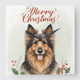 Reloj Cuadrado Merry Christmas Dog Festive Winter Home Wall Clock