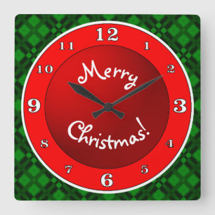 Reloj Cuadrado Merry Christmas Red n Green Plaid