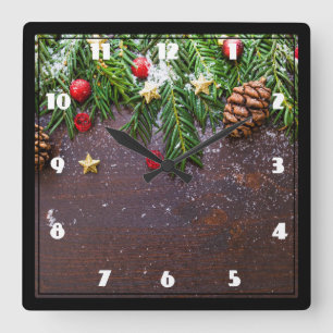 Reloj Cuadrado Mesa de Navidades rusos con pino y nieve