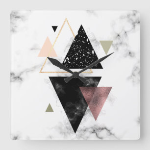 Reloj Cuadrado Metal Marble Geometric Design