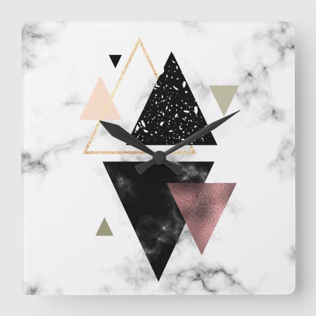 Reloj Cuadrado Metal Marble Geometric Design (Anverso)