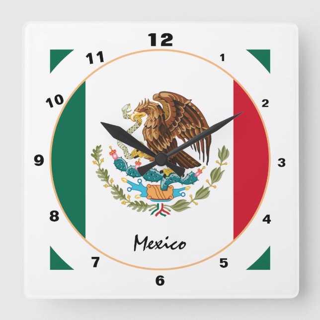 Reloj Cuadrado México moderno, casa con bandera mexicana de moda  (Anverso)