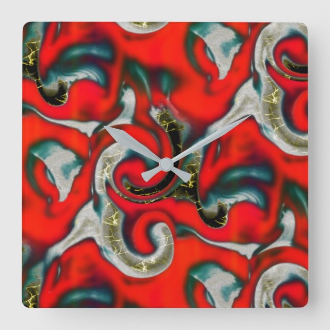 Reloj Cuadrado Mezcla abstracta de la mancha de gradiente rojo y  (Anverso)