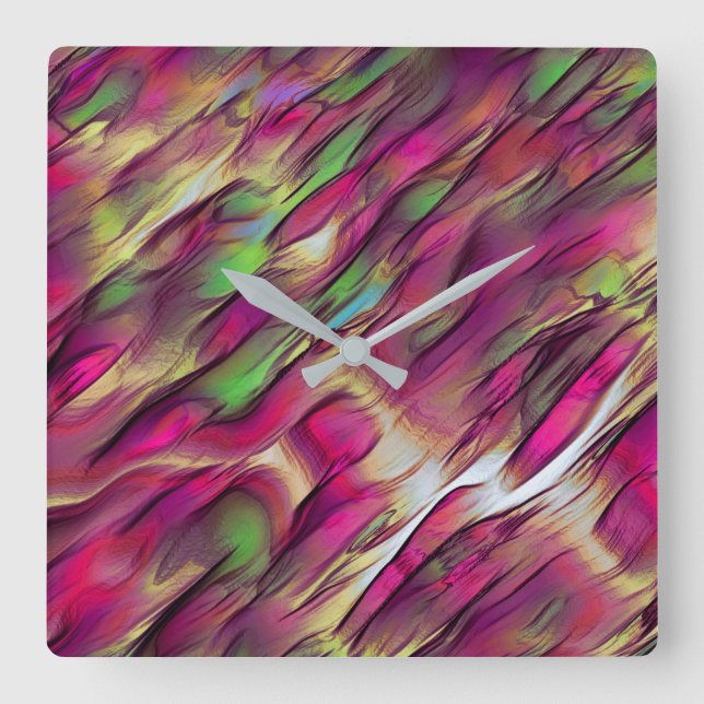 Reloj Cuadrado Mezcla de puntos opacos y cromados verdes y burdeo (Anverso)