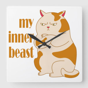 Reloj Cuadrado Mi bestia interior gato gordo perezoso cita motiva