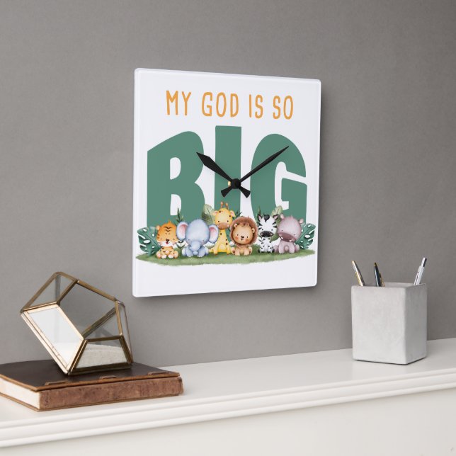 Reloj Cuadrado Mi DIOS es tan grande - Fe cristiana Safari Animal (Oficina)