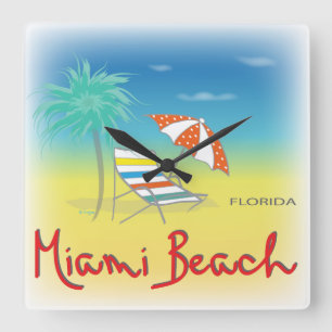 Reloj Cuadrado Miami Beach, Florida Palm Wall Clock