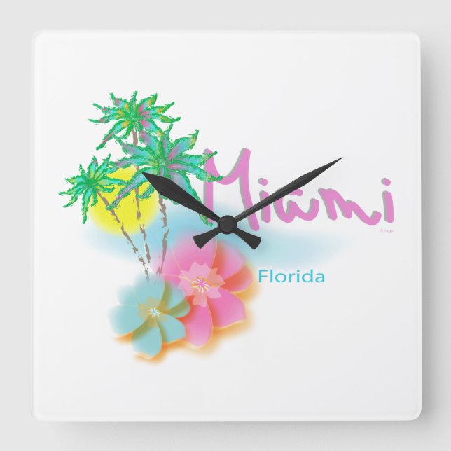 Reloj Cuadrado Miami hermosa la Florida (Anverso)
