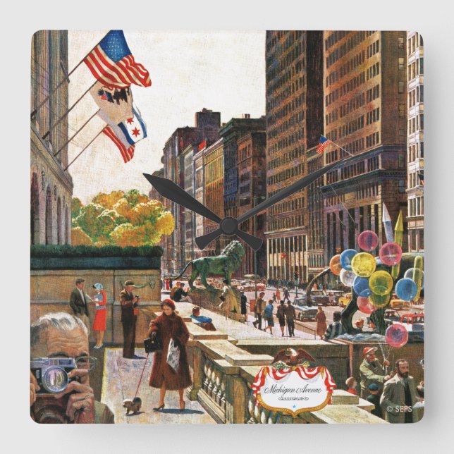 Reloj Cuadrado Michigan Avenue, Chicago by John Falter (Anverso)