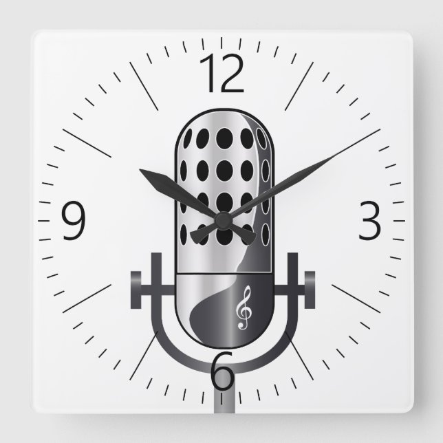 Reloj Cuadrado Micrófono vintage (Anverso)