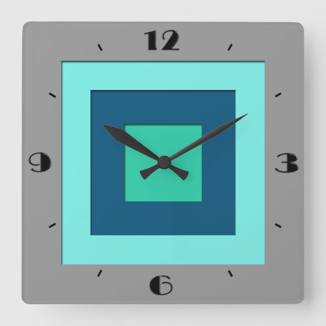 Reloj Cuadrado Mid-Century layered squares - blue & grey / gray (Anverso)