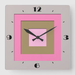 Reloj Cuadrado Mid-Century layered squares - grey / gray & pink