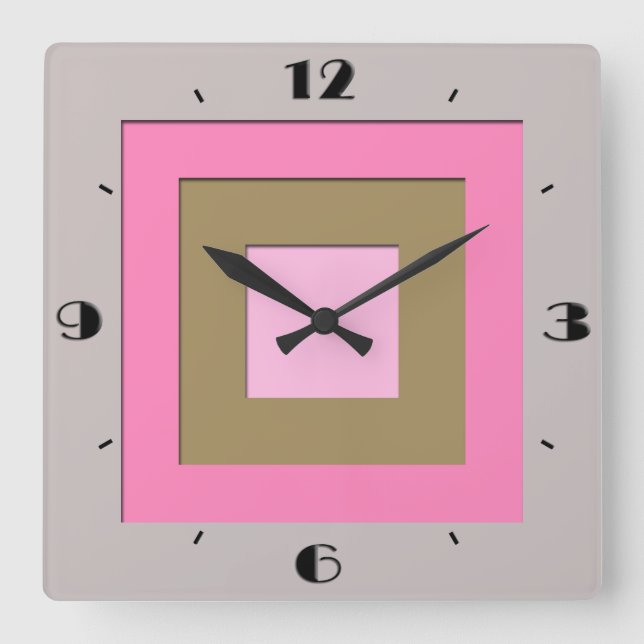 Reloj Cuadrado Mid-Century layered squares - grey / gray & pink (Anverso)