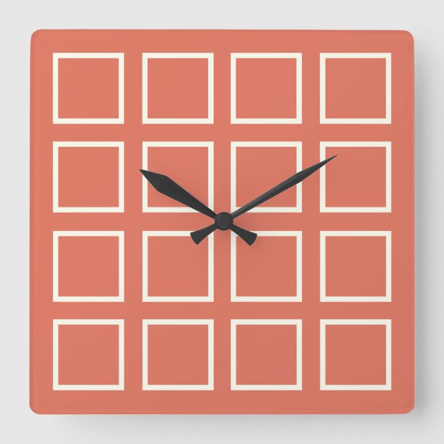 Reloj Cuadrado Mid-Century Modern Burnt Orange Tile Pattern Clock (Anverso)