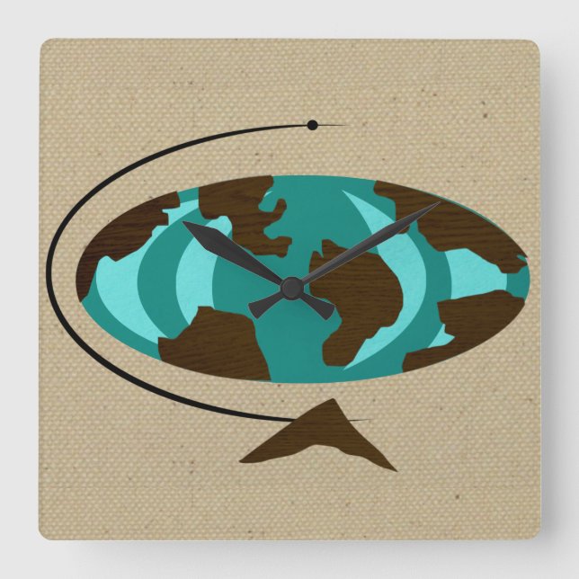 Reloj Cuadrado Mid Century Modern Globe Art Wall Clock (Anverso)