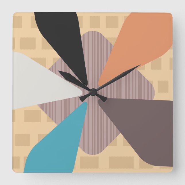 Reloj Cuadrado Mid Century Modern ‘Petals’ Art Colorful (Anverso)