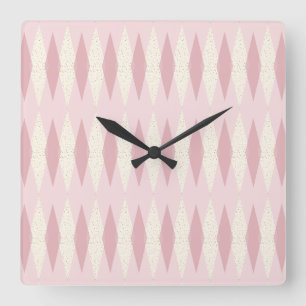 Reloj Cuadrado Mid Century Modern Pink Argyle Square Wall Clock