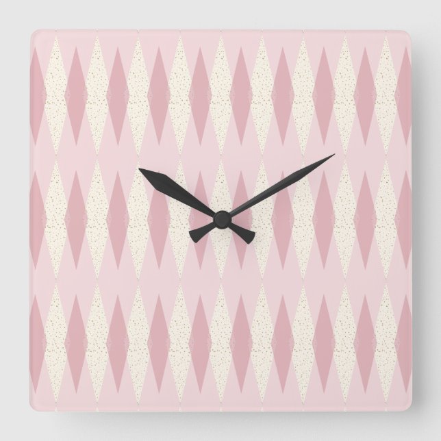 Reloj Cuadrado Mid Century Modern Pink Argyle Square Wall Clock (Anverso)