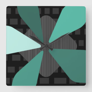 Reloj Cuadrado Mid Century Moderno ‘Petals’ Art Turquesa Negro