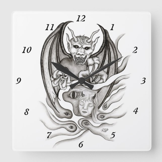 Reloj Cuadrado Midnight Dream - Devils in Tattoo-style (Anverso)