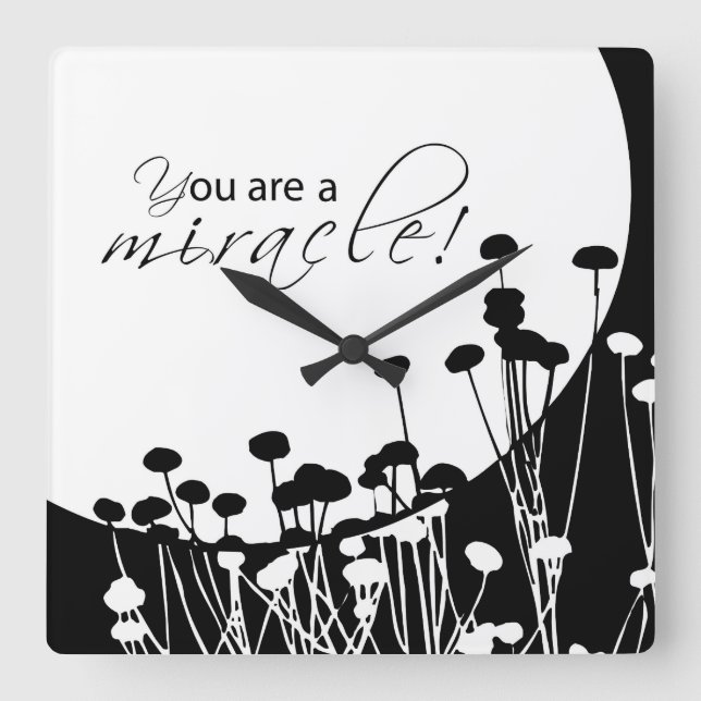 Reloj Cuadrado Milagro de recuperación, negro y blanco (Anverso)