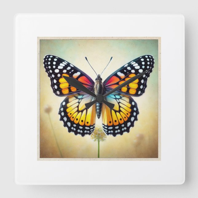 Reloj Cuadrado Milkweed Butterfly 080824IREF205 - Watercolor (Anverso)