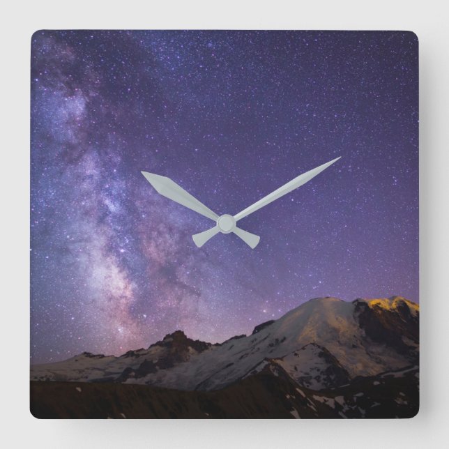 Reloj Cuadrado Milky Way & Mt. Rainier | Washington State (Anverso)