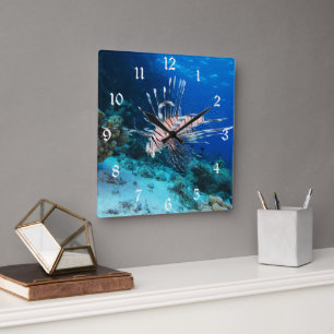 Reloj Cuadrado Millas de Lionfish o Pterois, peces de arrecifes o