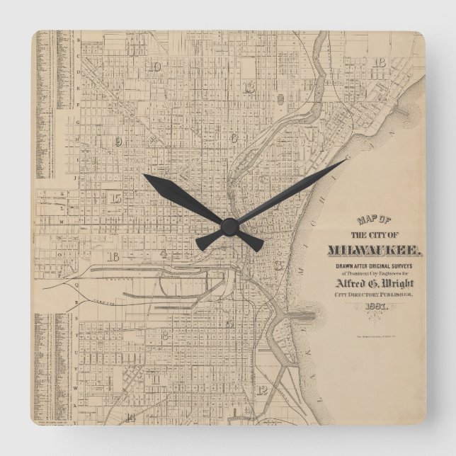 Reloj Cuadrado Milwaukee de época, Mapa de Wisconsin (Anverso)