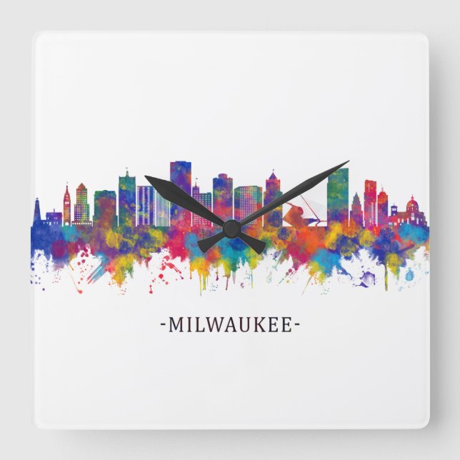 Reloj Cuadrado Milwaukee Wisconsin Skyline (Anverso)