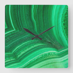 Reloj Cuadrado Mineral de malaquita verde brillante