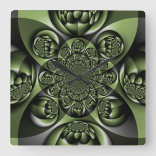 Reloj Cuadrado Mini Esferas del bosque verde blanco