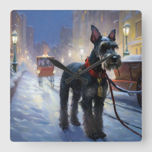 Reloj Cuadrado Miniature Schnauzer Temporada Navideña Festiva