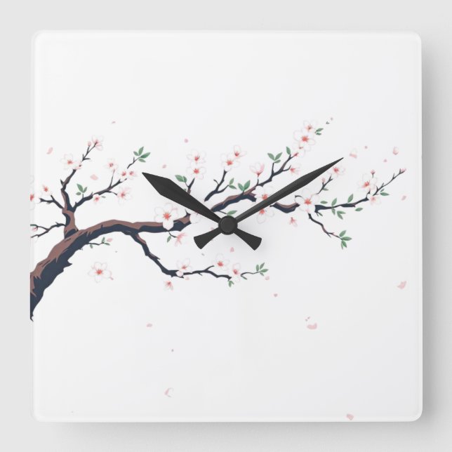 Reloj Cuadrado Minimal Japanese Tree Branch (Anverso)