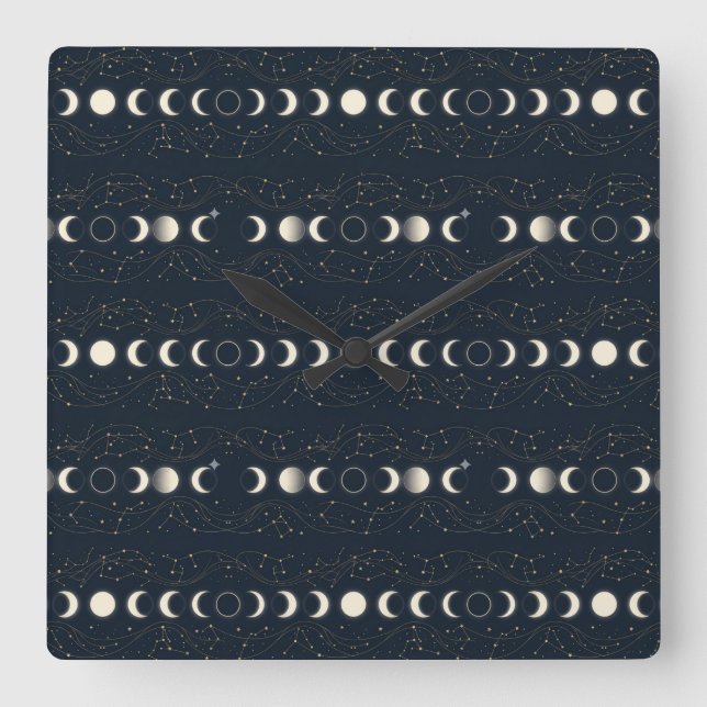 Reloj Cuadrado Minimalist Lunar Phases Pattern with Stars and Nig (Anverso)