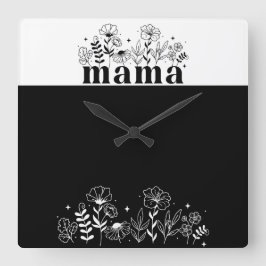 Reloj Cuadrado Minimalistic Black & White Wildflower Mama 