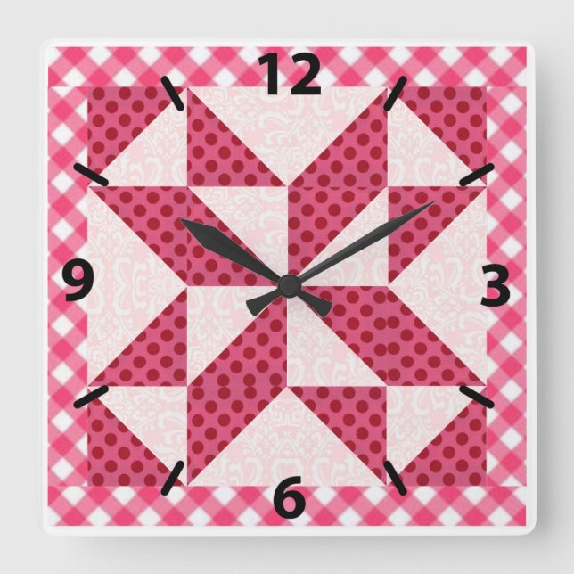 Reloj Cuadrado Mirada acolchada lunar rosado hermoso (Anverso)