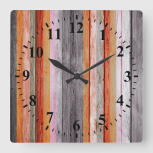 Reloj Cuadrado Mirada de madera #9 de los colores del vintage